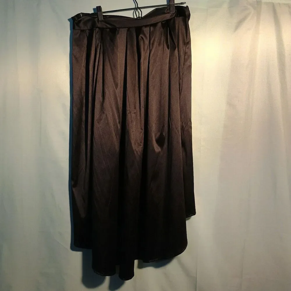 Women’s Black Satin High Low Skirt Elegant Pleated Draped Hem